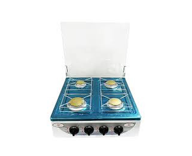 4 Burner Metallic Gas Stove With Automatic Ignition-Grey/Black/Silver