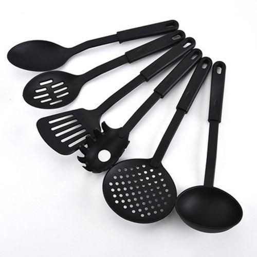 6 Piece Non-Stick Cooking Spoons Set - Black