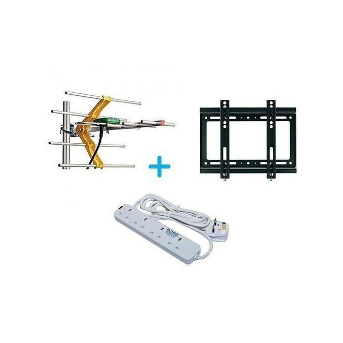 Digital Aerial + FREE 14"-42" TV Wall Mount Bracket + 4-way Heavy Duty Power Extension - White