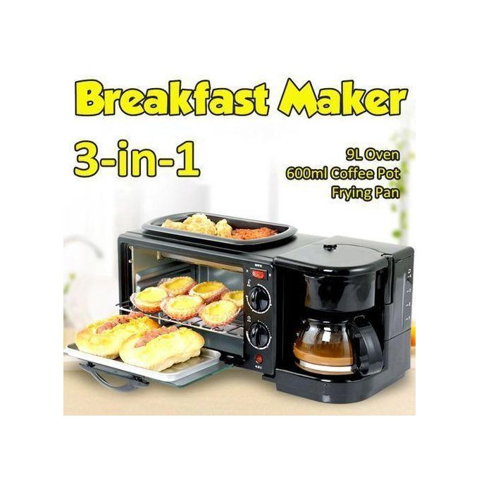 3 In 1 Home Breakfast Machine Maker Coffee Frying Pan Bread -Black