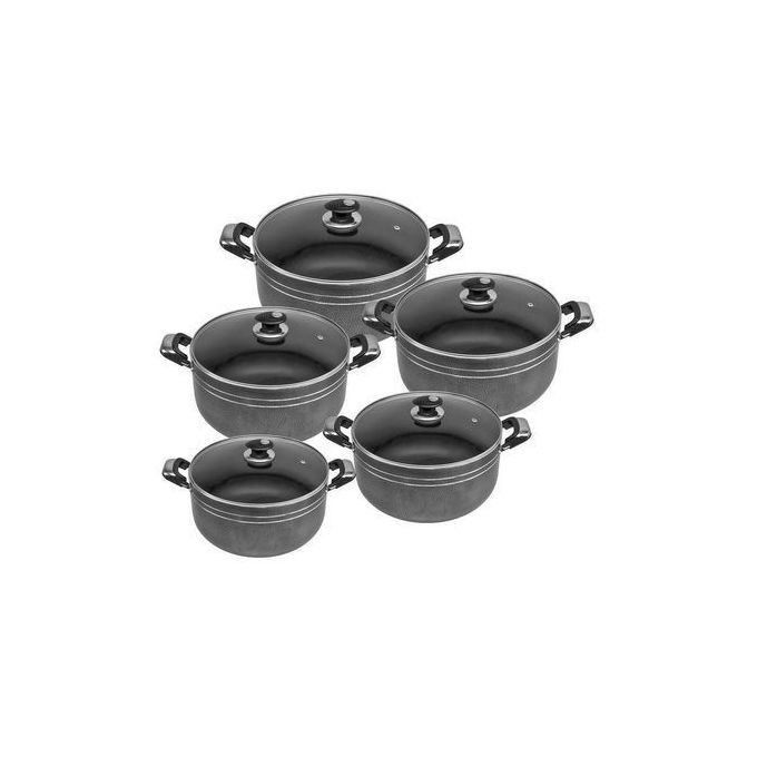 Aluminium Non-Stick Cooking Pots - 5Pcs - Black