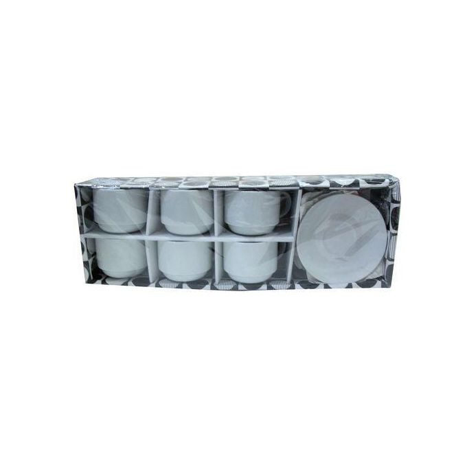 A Dozen Of White Coffee Cups And Saucers - White