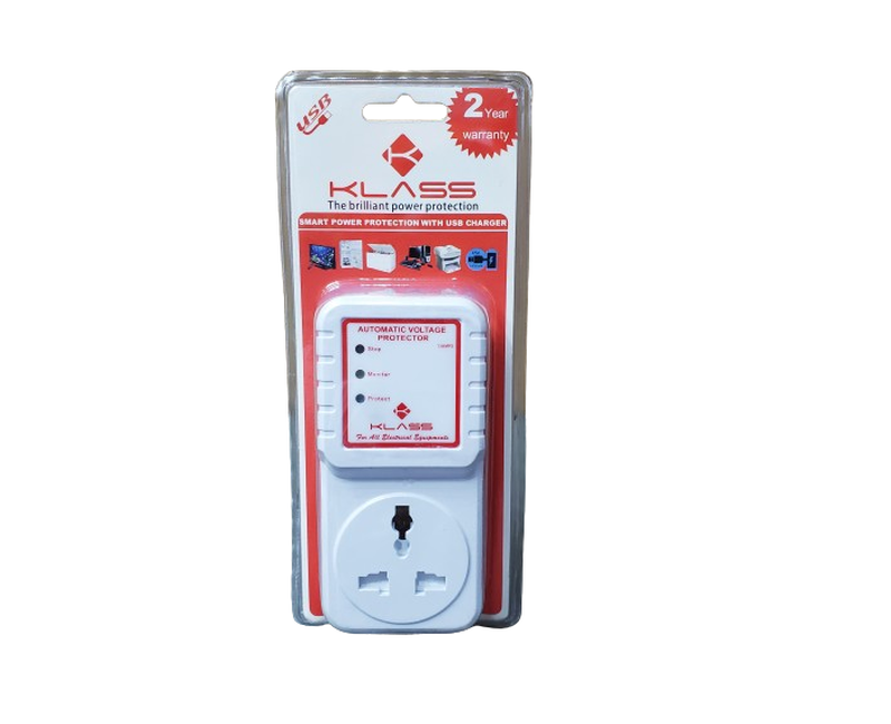 Automatic Voltage Protector- TV Guard-With 2 USB Ports- Fridge Guard- Computer and Laptop Guard- White