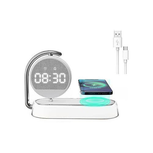 3 in 1 Alarm, Night Light with Alarm, Night Light with Wireless Charger, Dimmable Night Light with Alarm, 15w Fast Charger, Three-speed Touch Warm light, Alarm Digital for Bedroom-Multicolour