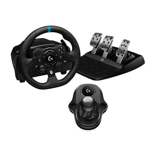 G923 Steering Wheel with Driving Force Shifter and Pedals with Genuine Leather Steering Wheel Cover