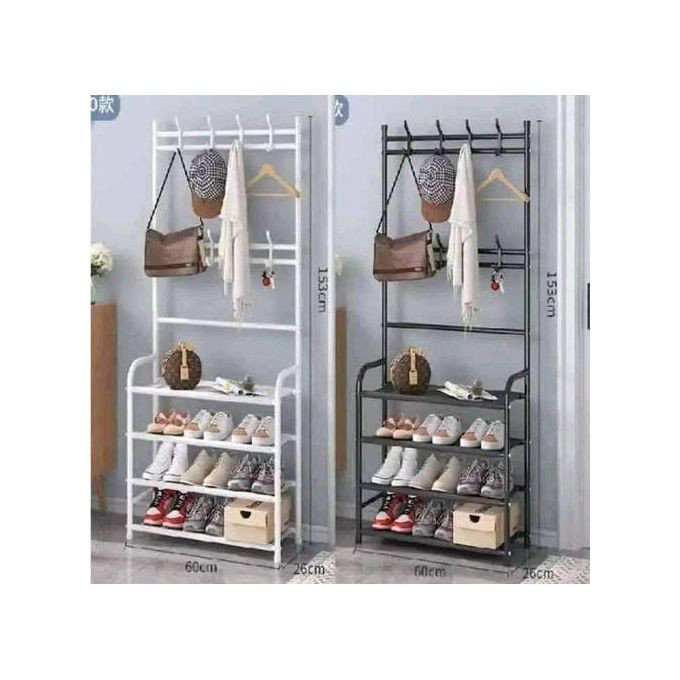 Standing Shoe Rack And Clothes Rack 1Piece - Black, White