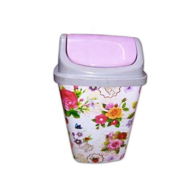 Floral In And Out Waste Bin With Its Cover - Multicolor
