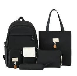 4in1 School Bag Backpack Tote Bag Pencil Bag Messenger Bag Girl's Bag - Black