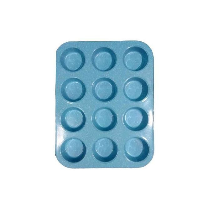 Non Stick Muffin Baking Mould 12 HolesTray Coated With Marble-Blue