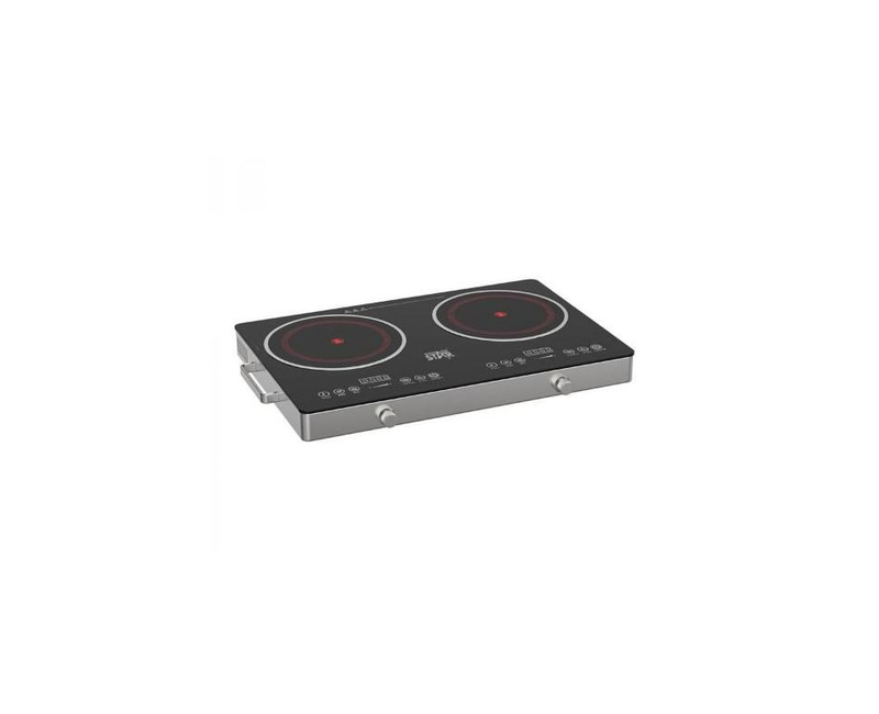 Double Induction Cooker Inverter Infrared Cooker Portable Ceramic Glass Plate Sensor Touch & Knob Control, Black Crystal Panel, 120 Mins Timer, Safety Lock, Overheat Protection -Silver Winningstar