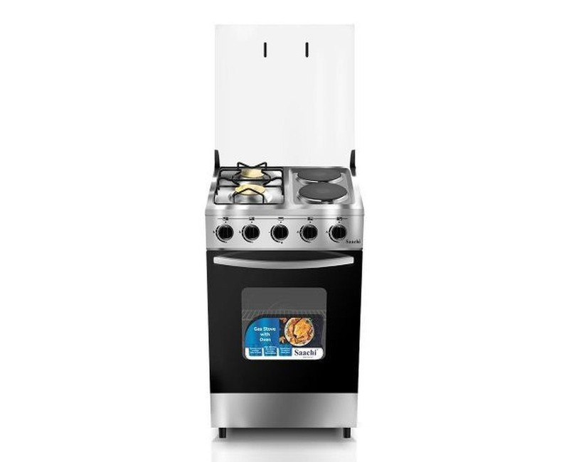 Saachi 2 Gas + 2 Electric Stainless Steel Stove/Cooker With Gas Oven (50X50cm) - Silver Black