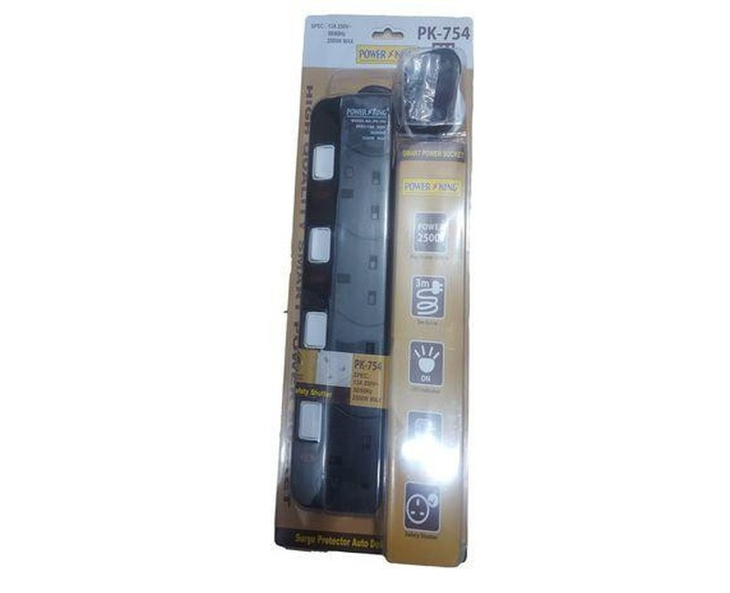 Heavy Duty 4 Way Electric Extension Cable Overload Protection For All Appliances -Black/White