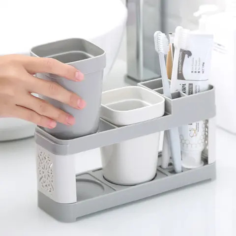 2 Cup Toothbrush Holder - gray , white