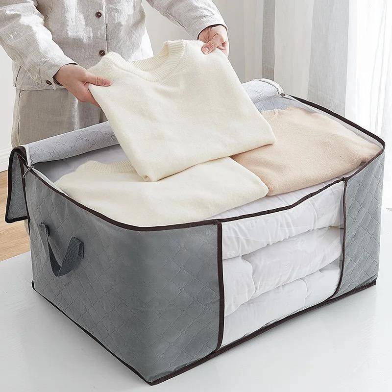 2 Piece Thickened Non-Woven Cotton Quilt Storage Bag with Double Zipper Clothing Bag Travel Storage Visible cube Style Bag