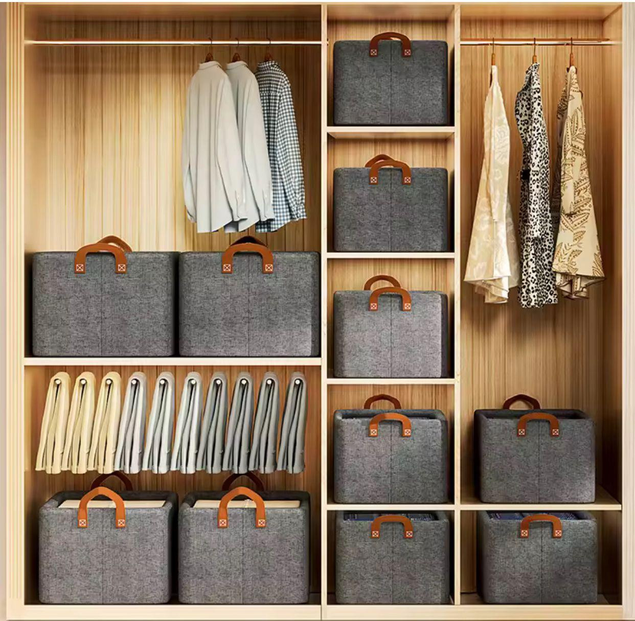 Foldable Cloth Basket for Storage with Metal Frame & Handle, Space Saver Wardrobe Bin Box Organizer