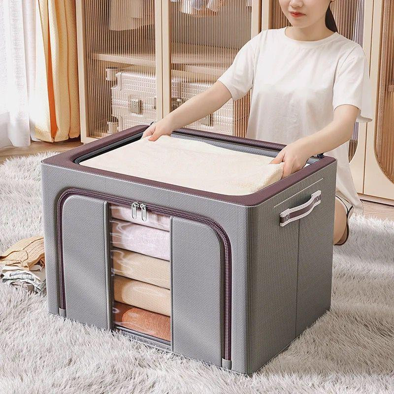 Wardrobe Organizer for Clothes, Large Cloth Organizer for Wardrobe Oxford Cloth 66L Stackable Wardrobe Storage Box with Zipper Door & Clear Window Dustproof, Foldable Cloth Storage Box