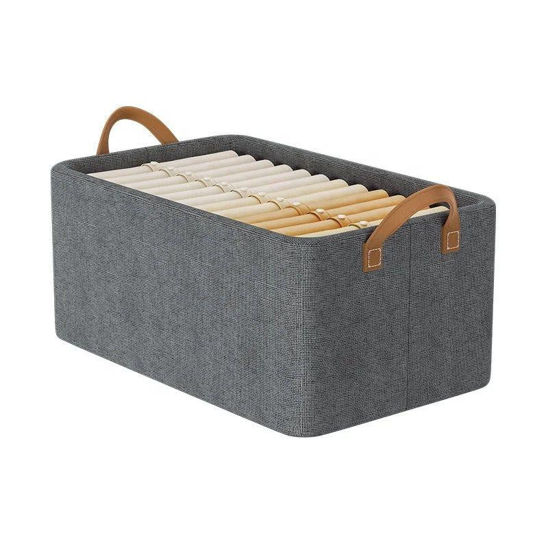 Foldable Cloth Basket for Storage with Metal Frame & Handle, Space Saver Wardrobe Bin Box Organizer - grey