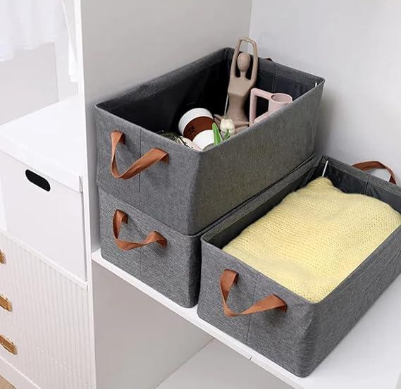 2 Pcs Foldable Cloth Basket for Storage with Metal Frame & Handle, Space Saver Wardrobe Bin Box Organizer