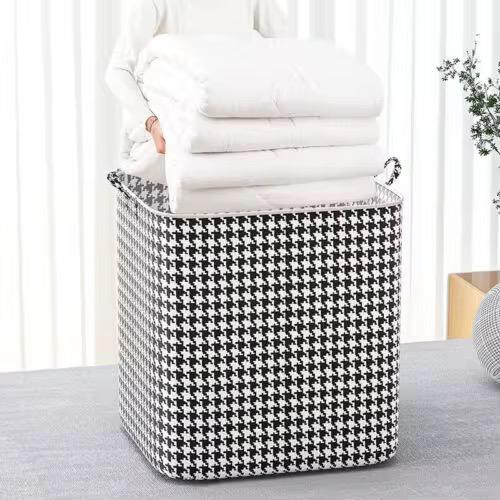 Clothes Storage Bag with Zipper and Handle Foldable Blanket Storage Box Large Capacity Blanket Clothes Organizer Portable - Black and White