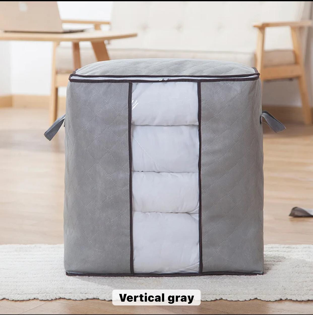2 Piece Thickened Non-Woven Cotton Quilt Storage Bag with Double Zipper Clothing Bag Travel Storage Visible cube Style Bag ( gray )