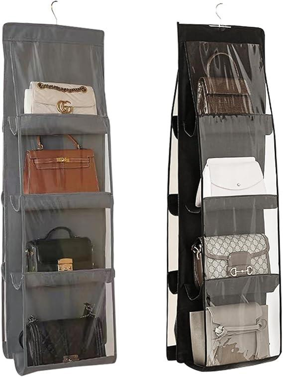 8 Pockets Handbag Storage Organizer, Hanging Handbag Storage, Pockets Bag Storage for Handbags, Handbag Organizer for Storage Handbags Caps, Purses, Scarves in Closet Bedroom - Black , gray