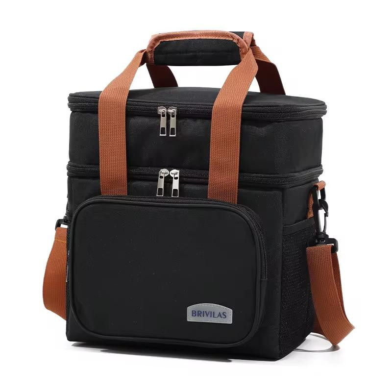 Double Layer Thermal Lunch Bag Picnic Lunch Box - Black