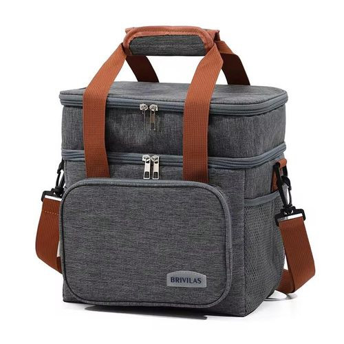 Double Layer Thermal Lunch Bag Picnic Lunch Box - Grey