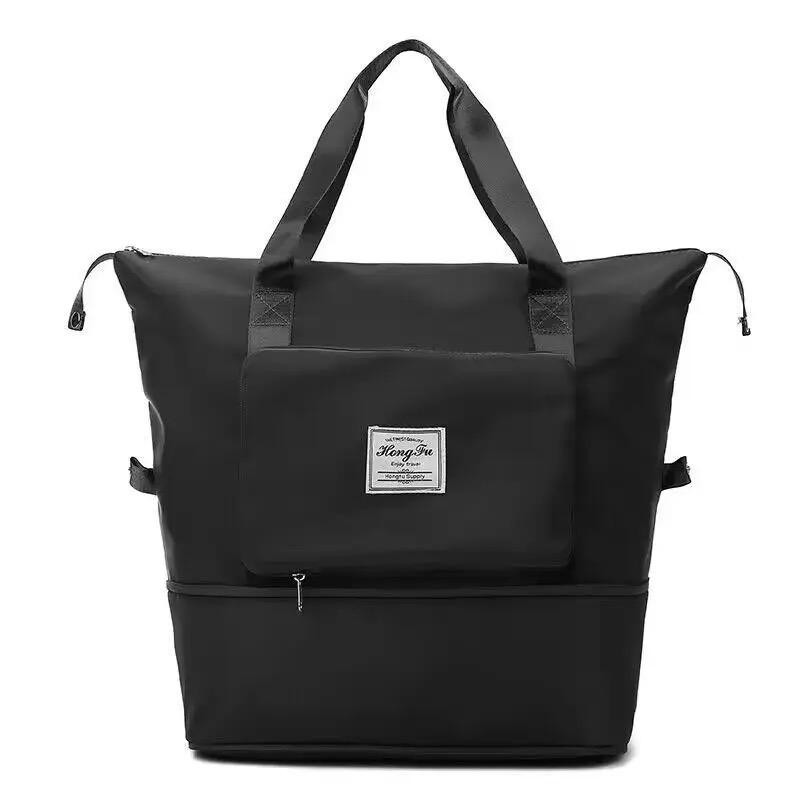 Foldable Travel Bag Wet and Dry Fitness Bag Swimming Package Hand Luggage Storage Bag - black