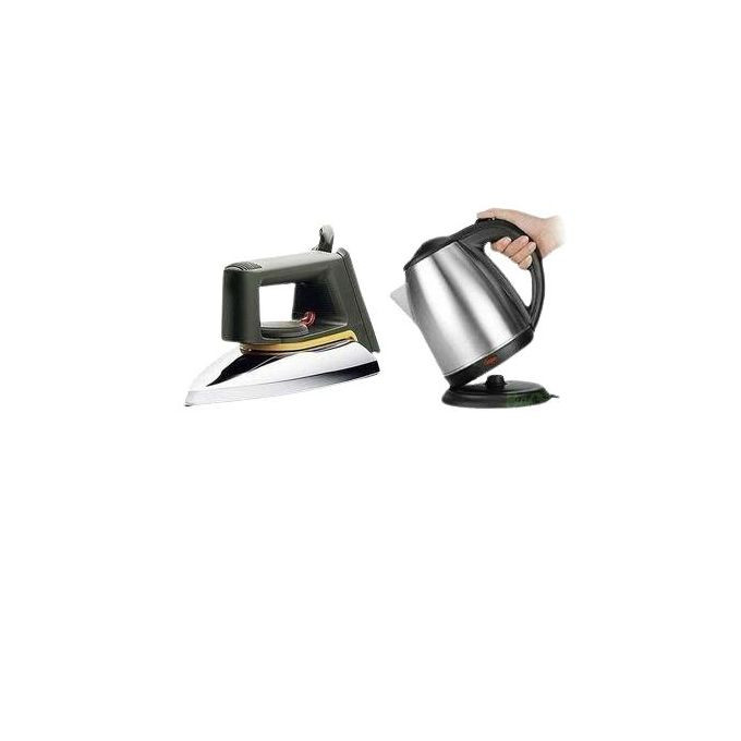 Flat Iron & Electric Kettle Percolator 2 Litres - Silver