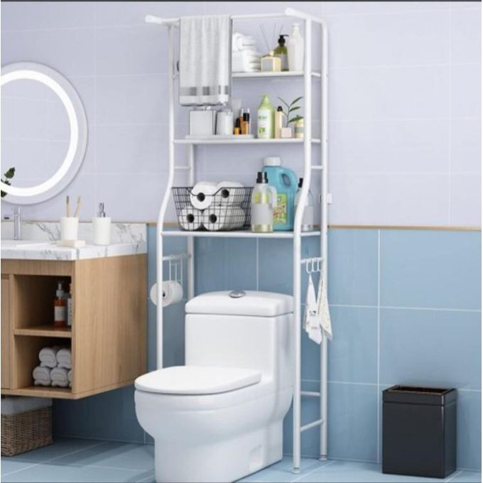 Metallic Toilet Rack with towel holder - White