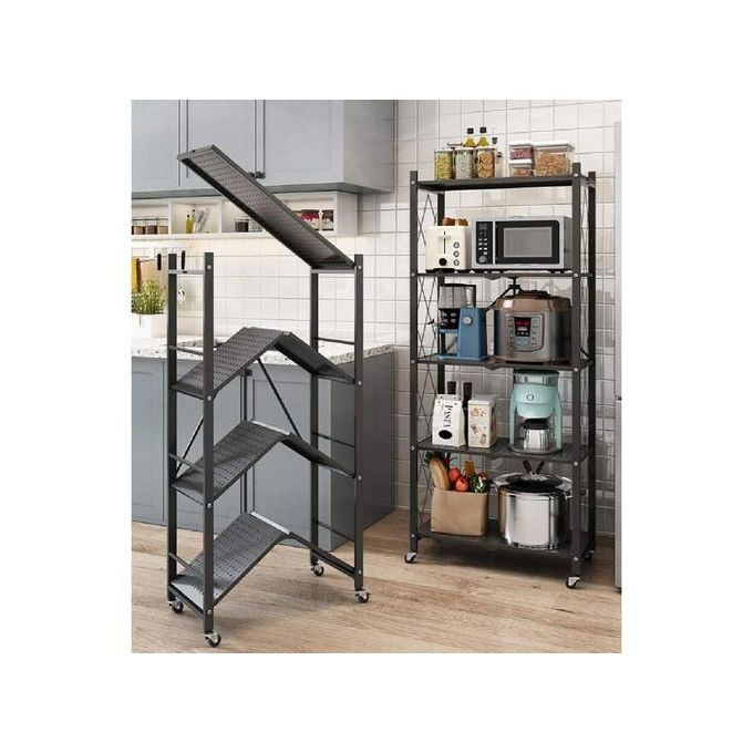 Shelf Collapsible/Foldable Heavy Duty Shelving Unit, Steel Organizer Wire Rack with Wheels, Rolling Cart-5 Layers-White See less