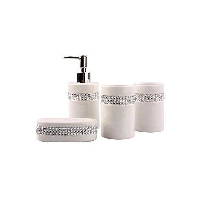 Elegant 4-Piece Rhinestone-Accented Bathroom Accessory Set