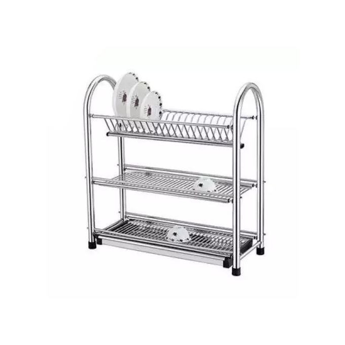 Share this product 3 Tier Dish Drying Rack Dish Drainer Kitchen Stainless Steel Storage Stand- Silver.