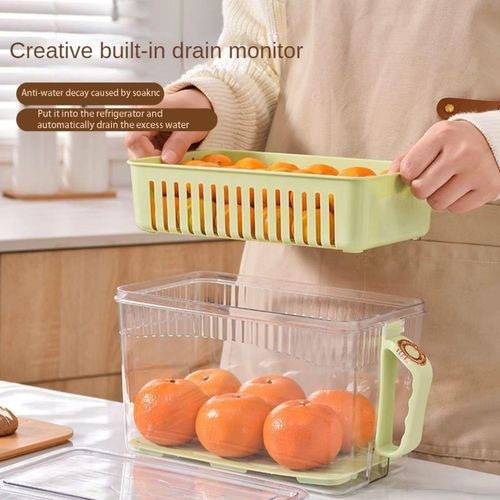 Vegetable & Food Storage Fridge Containers With Strainer - Multicolor