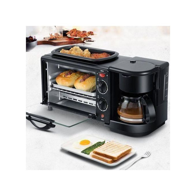 3 In 1 Breakfast Maker Oven, Coffee And Pan - black