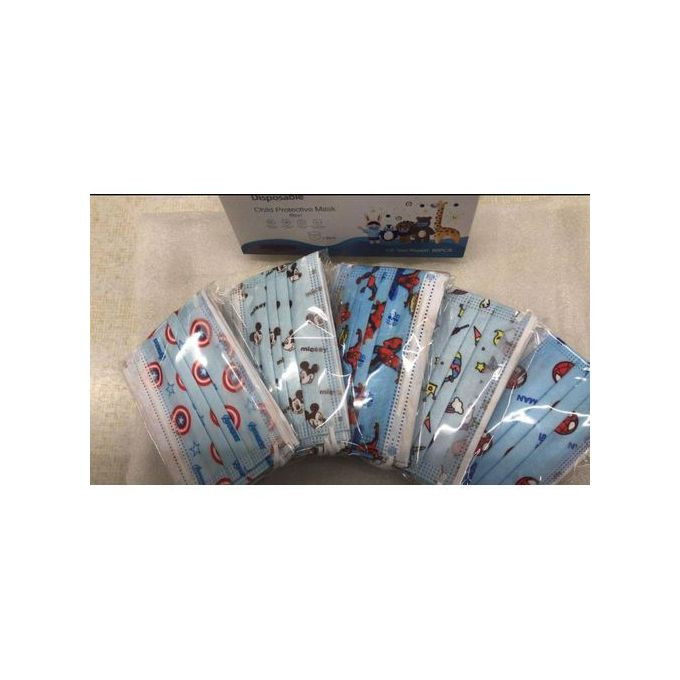 Kid's Assorted Boys Character, Quality Disposable Mask - Blue-50Pcs
