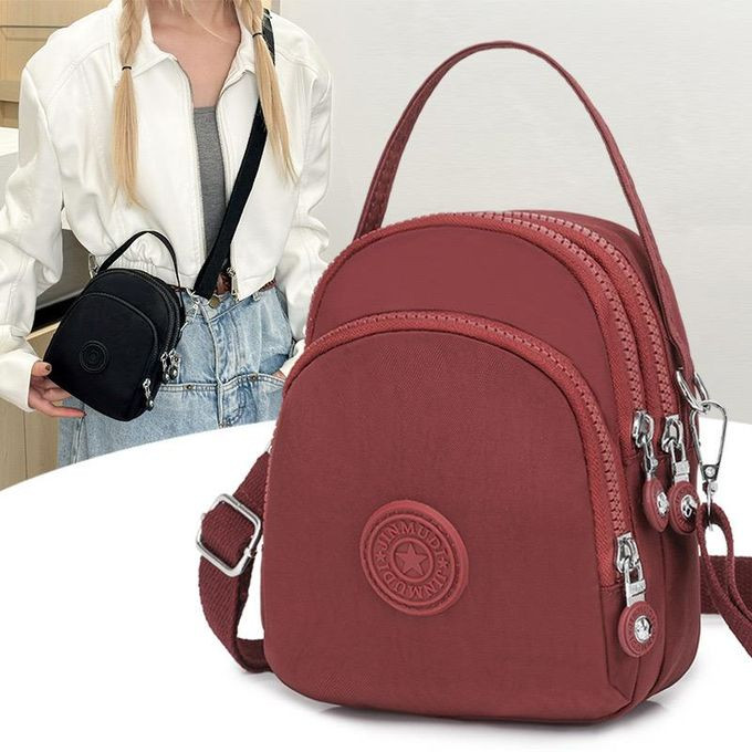 Mini Phone Bag For Women, Stylish Crossbody Bag With Multiple Layers Water-Resistant Nylon Fabric And External Headphone Jack Handbag - Red/Black/Blue