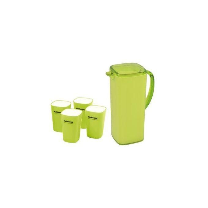4 Piece Melamine Juice Tumbler Cups And 1Piece Jug Water Set-Green.