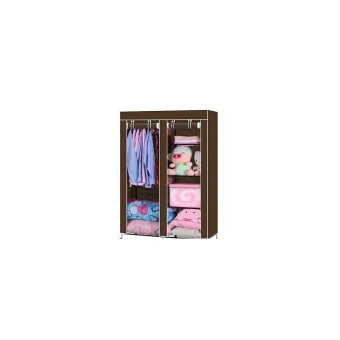 Double Column Portable Folding Fabric Storage Wardrobe-Brown