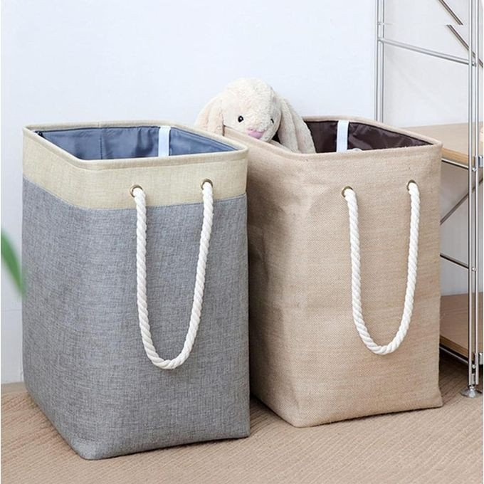 Large 40*30*50cm Foldable Washing Baskets Laundry Basket for bedrooms Dirty Clothes Organizer 2Pc set Laundry Hamper with Handles Large Collapsible Basket,Grey,Beige multicolor