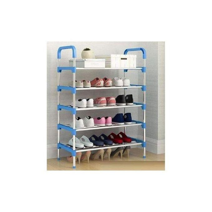 Five Layer Stainless Steel Shoe Rack Shoe Stand Storage Organizer Shoe Cabinet Durable Portable (5 Rows) - Multicolor