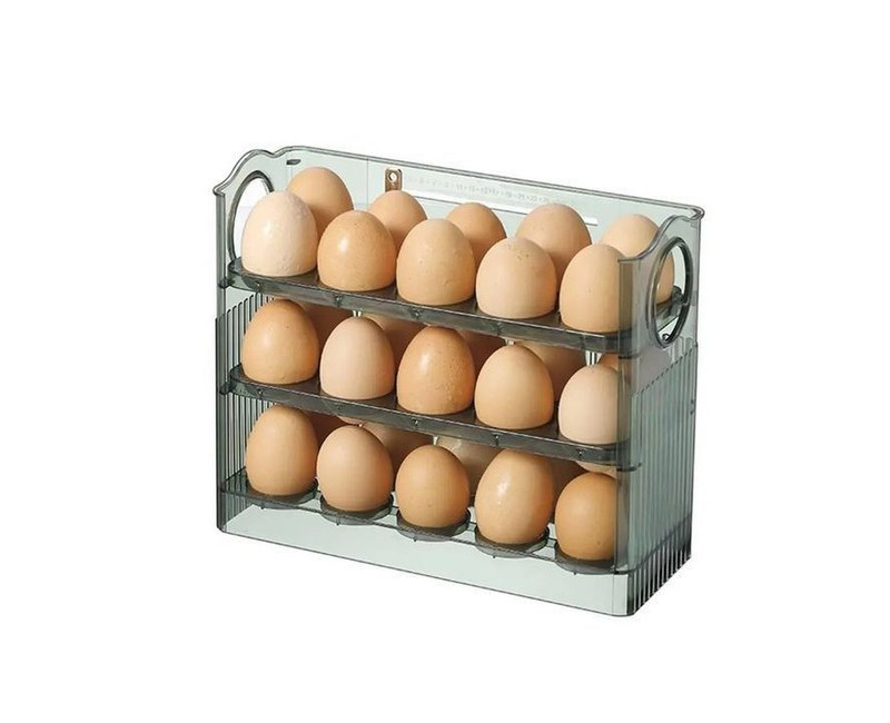 3 Layer Egg Holder For Fridge Storage Container Tray Container 30 Eggs, Space Saver- Green