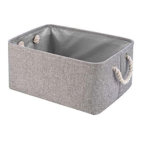 Collapsible Storage Basket Bins, Decorative Foldable Rectangular Linen Fabric Storage Box Cubes Containers with Handles- Large Organizer For Nursery Toys,Kids Room,Towels,Clothes, Grey Multicolor 16Lx12Wx7.9H