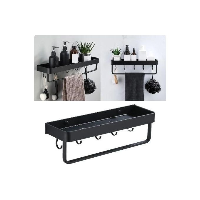 Bathroom Storage Tray Towel Bar Kitchen & Bathroom Dual-purpose Metal Shelf Wall Mounted Shampoo Holder, Slight variation expected Black