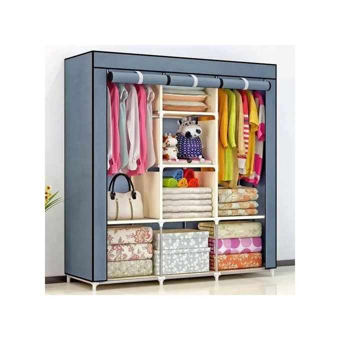 Elegant 3 Column Steel Portable Wardrobe - Brown Multicolor
