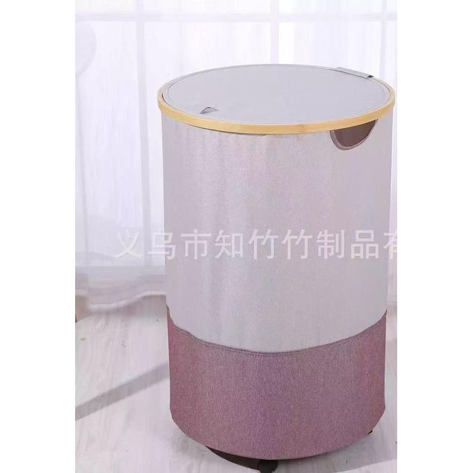 Cylindrical laundry basket with lid and wheels, 105 litres, waterproof Oxford fabric (beige maroon), inner bag fixed with buttons, high stability, very durable and robust multicolor