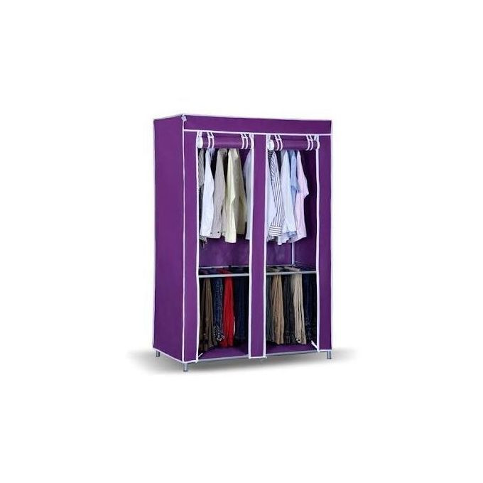 2 Columns Portable Wooden Wardrobe - Purple, Not Assembled