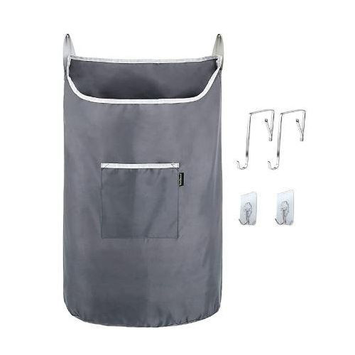 Hanging Laundry Hamper Bag X-Large Over The Door Hanging Laundry Bag with clippers Saving Space Wall Hanging Laundry Basket Hamper with Zipper for Bathroom Grey Multicolor