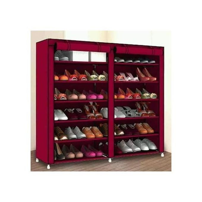 Metal - Cloth Frame Shoe Rack - Maroon