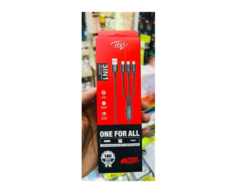 Itel 3in1 USB Type C,Lighting & Micro Fast USB Charging & Data Cable - Black
